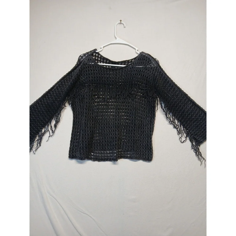 BKE sweater‎ open Knit Grunge festival fringe womens medium
